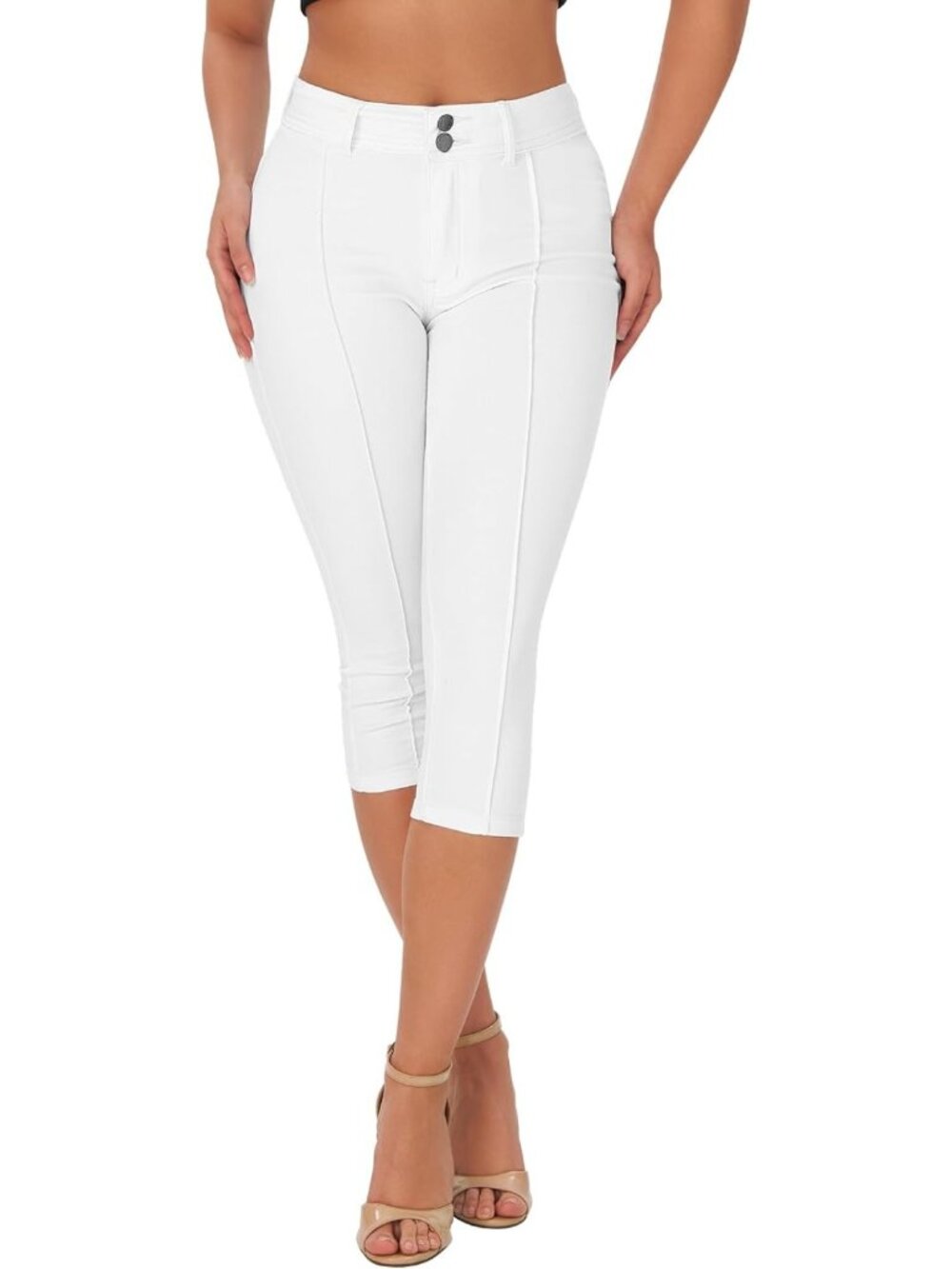 Trendy Women's Mid Rise Skinny Capri Pants - Stretchy Front Seam Denim Jeans